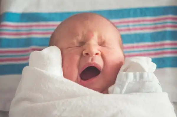 Close up of newborn baby peacefully swaddled