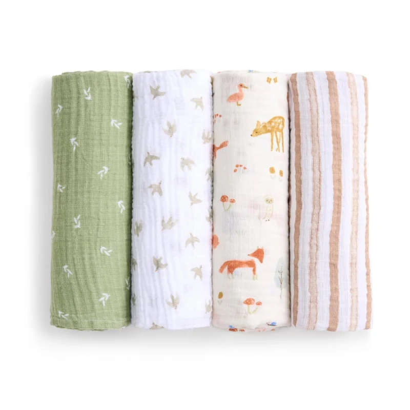 Aden + Anais Essentials 4-pack muslin swaddle blankets — 100% cotton breathable wraps